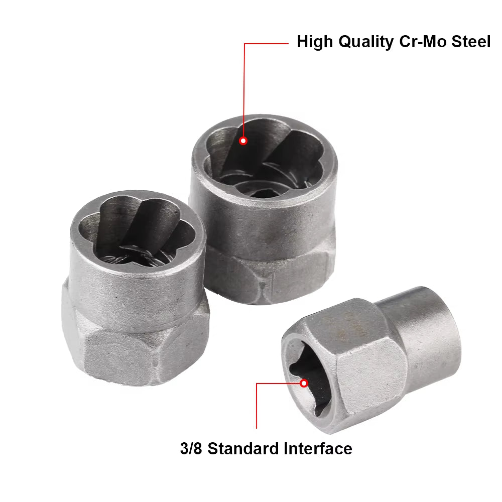 Damaged Screw Extractor Hand Tools 14Pcs Bolt Nut Remover Socket Set Cr-Mo Steel Car Tool Kit 6.35Mm-19Mm